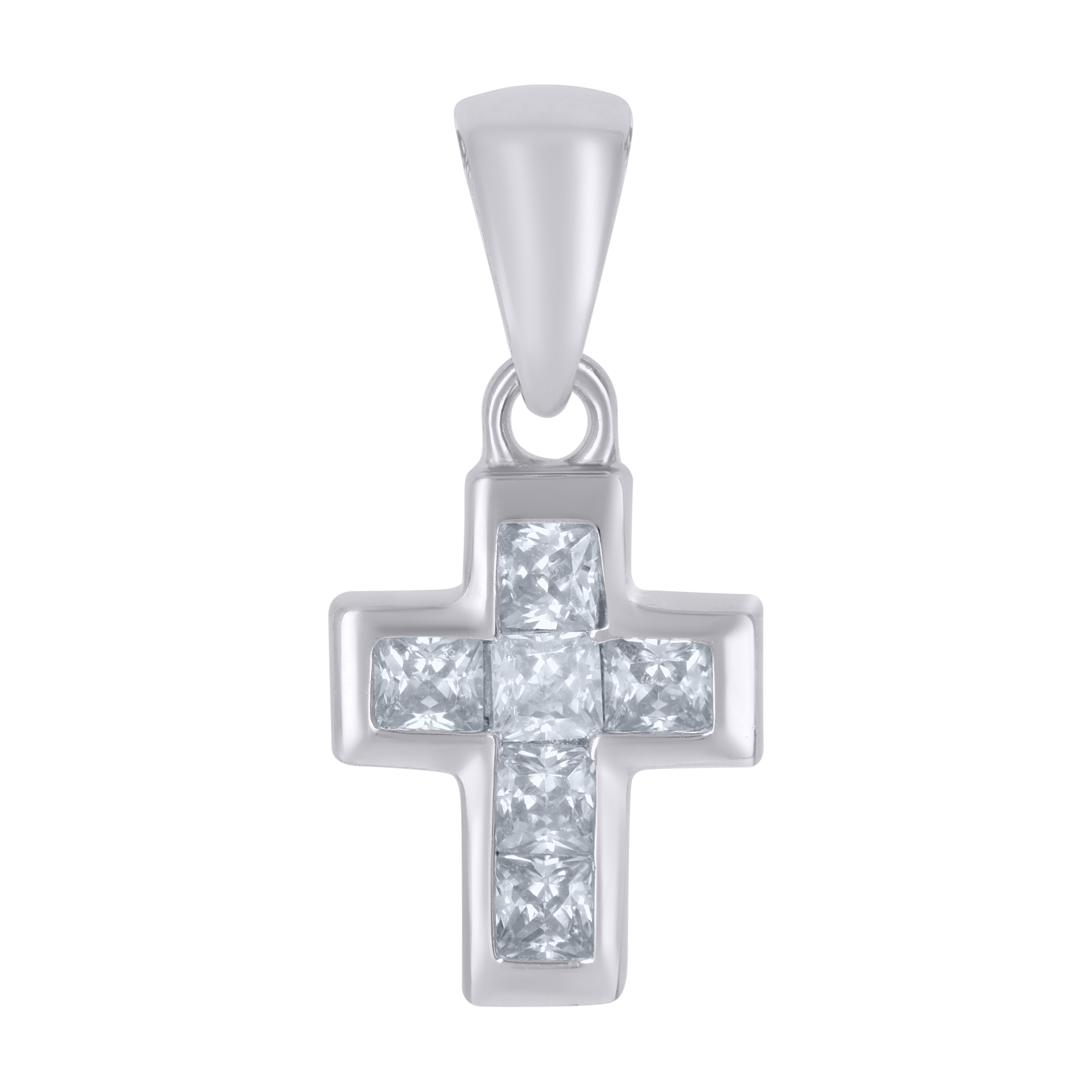 925 Sterling Silver Womens Princess-Cut Cubic-Zirconia Cross Charm Pendant